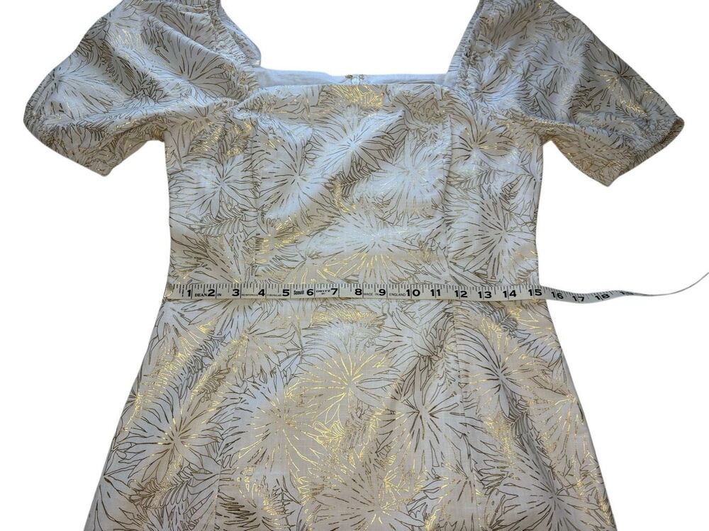 NWOT Michael Kors white and gold floral brocade square neck puff sleeve mini dre - Picture 7 of 8